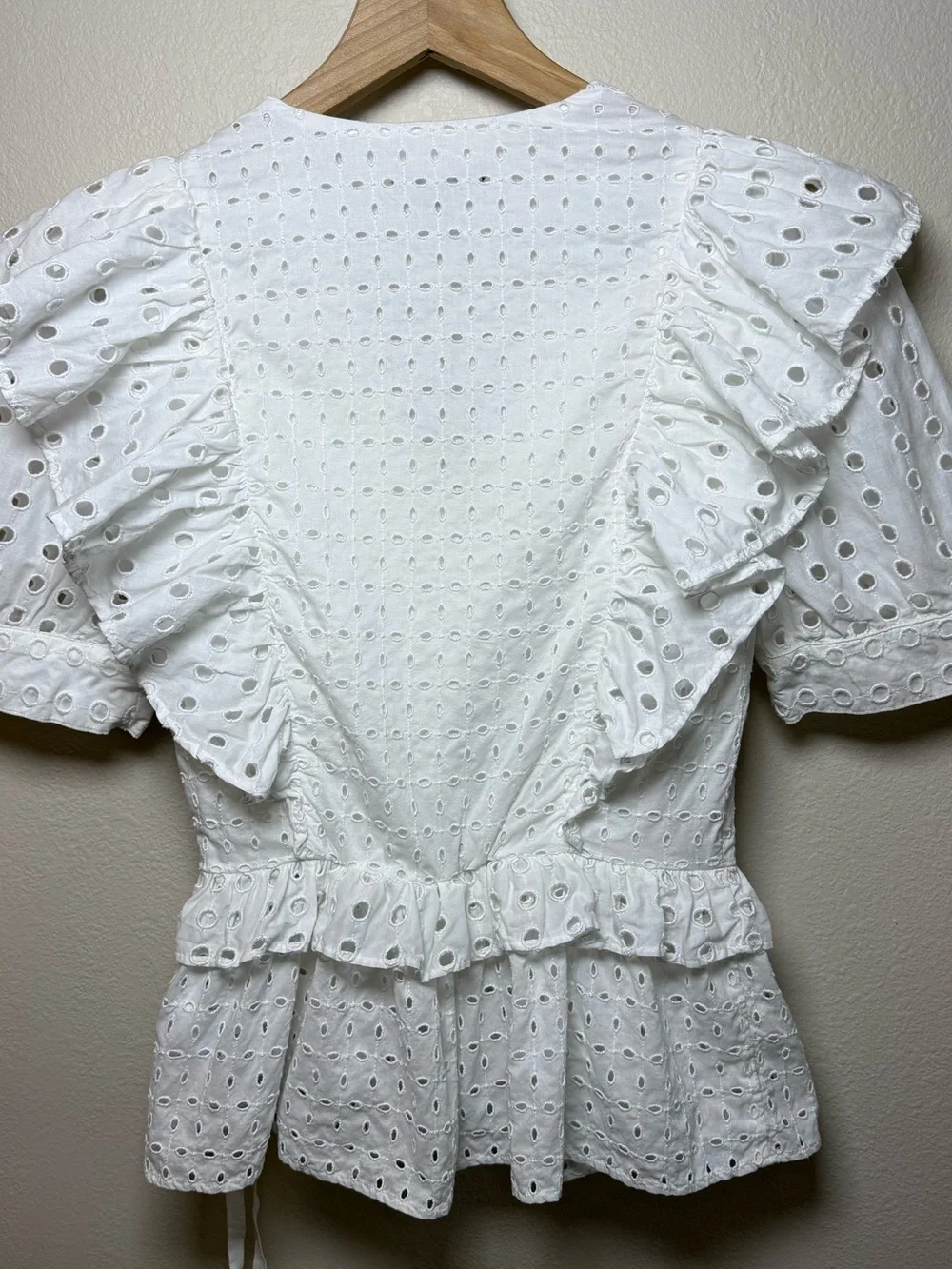 J Crew White Eyelet Ruffle Wrap Blouse Cotton Cottagecore Shirt AW838 Girly XS